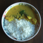 Raw mango dal curry and rice